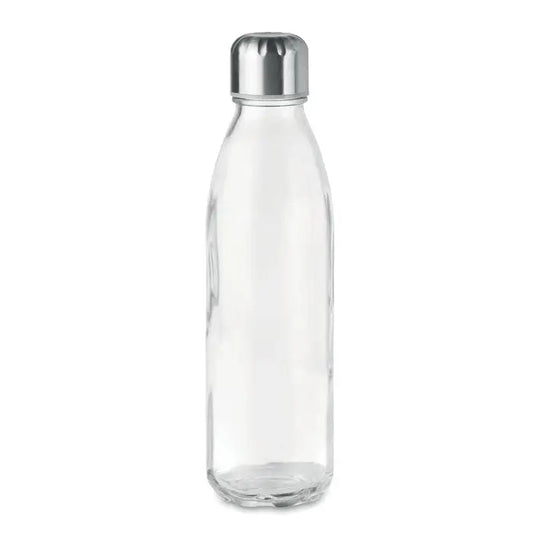 Sticlă de sticlă 650ml transparentă cu capac metalic argintiu elegant pentru apă