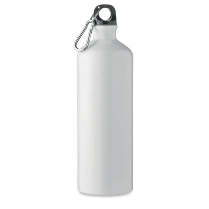 Sticla de aluminiu 1l albă cu capac negru și carabinieră argintie pentru apă reutilizabilă