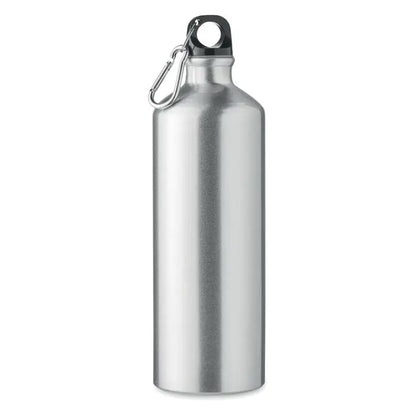 Sticlă de aluminiu 1L argintie cu capac negru și carabinieră argintie pentru hidratare portabilă