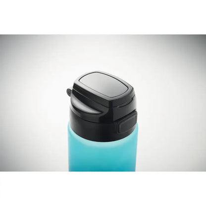 Sticla de apa sport rpet 1l albastru turcoaz transparent cu capac negru flip-top pentru activitati sportive