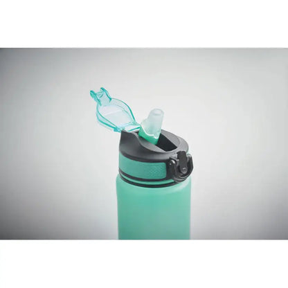 Sticla de apa sport rpet 1l teal cu capac flip-top negru si teal translucide si pai integrat