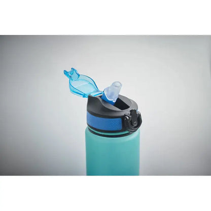 Sticla de apa sport rpet 1l teal cu capac flip-top negru si albastru si duza translucida albastra