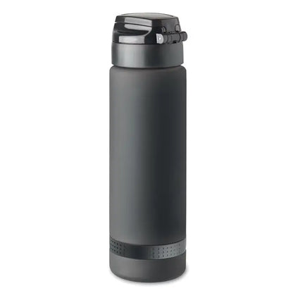 Sticla de apa sport rpet 1l neagra izolanta, cu finisaj mat si capac flip-top cu accent argintiu