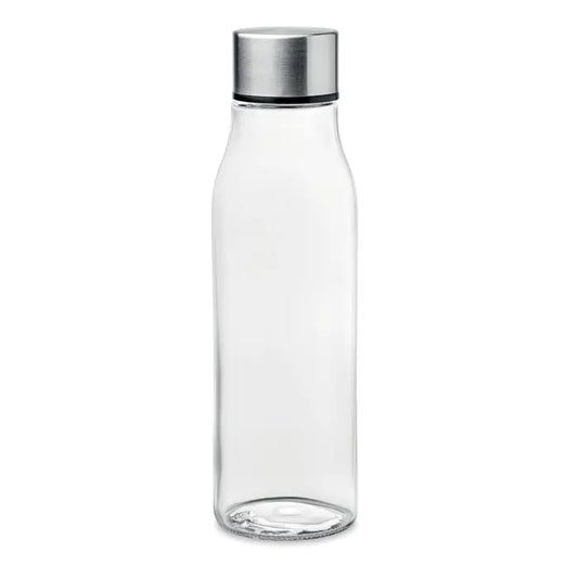 Sticlă de baut 500 ml din sticlă transparentă cu capac metalic argintiu slefuit pentru apă
