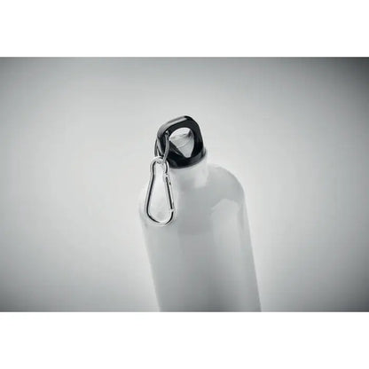 Sticla de baut din aluminiu alba de 1l cu capac negru si carabina argintie, personalizabila, pentru hidratare practica