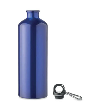 Sticla de baut din aluminiu 1l albastru cu capac negru si carabina argintie personalizabila