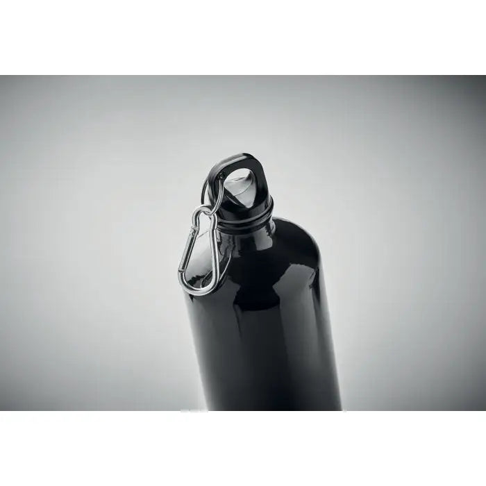 Sticla de baut din aluminiu 1l negru cu clip carabinier argintiu pe capac pentru transport usor
