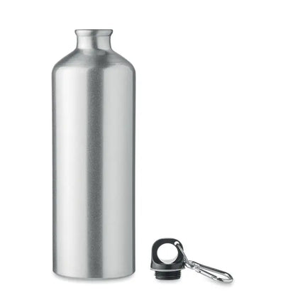 Sticla de baut din aluminiu 1l argintie cu capac negru si carabiniera atasata personalizabila