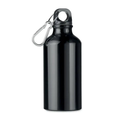 Sticla de baut din aluminiu neagra de 400 ml cu clip carabina argintiu personalizabila