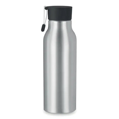 Sticla de baut din aluminiu 500 ml argintie cu capac negru si maner mic negru personalizabila