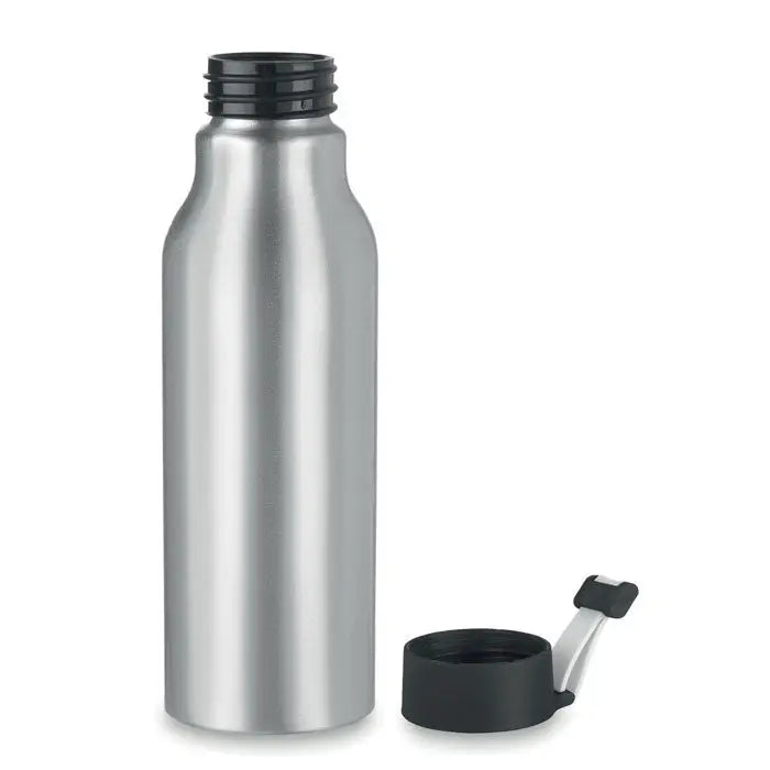 Sticla de baut din aluminiu 500 ml personalizabil argintie cu capac negru cu filet si capac separat cu maner argintiu