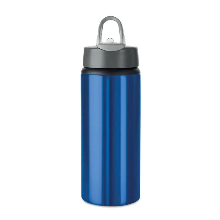 Sticlă de baut din aluminiu 600 ml albastră cu capac gri cu filet și mâner integrat personalizabil
