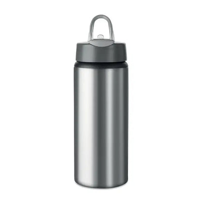 Sticla de baut din aluminiu argintie de 600 ml cu capac gri pliabil si agatatoare integrata