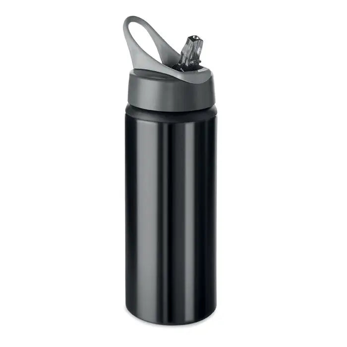 Sticla de baut din aluminiu 600 ml negru cu capac flip-top gri si maner integrat personalizabil