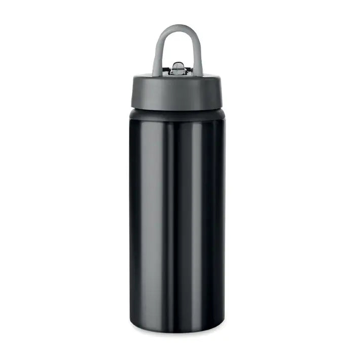 Sticla de baut din aluminiu 600 ml negru cu capac gri cu filet si maner integrat personalizabil