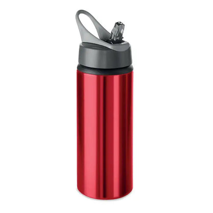 Sticla de baut din aluminiu 600 ml rosu cu capac sport gri si negru si maner integrat pentru personalizare