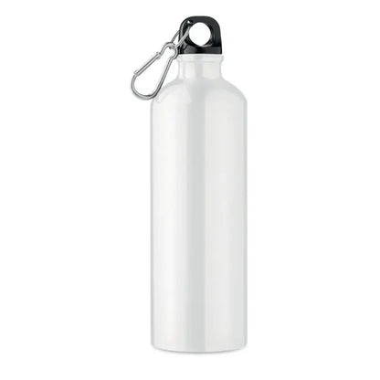 Sticla de baut din aluminiu 750 ml alba cu capac negru si carabina argintie pentru transport usor