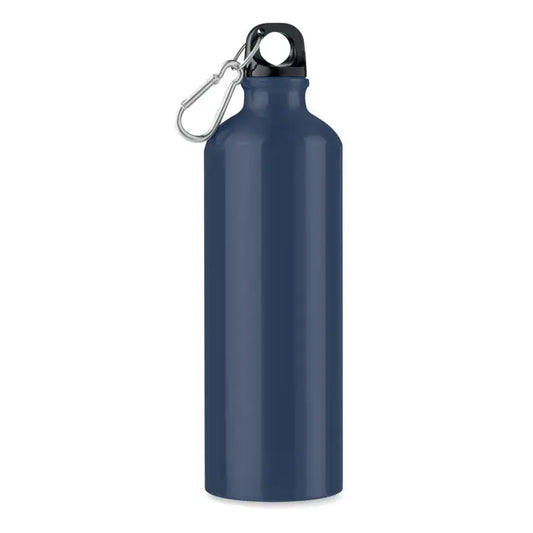 Sticla de baut din aluminiu 750 ml albastru marin cu capac negru si carabiniera argintie personalizabila
