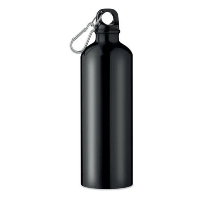 Sticla de baut din aluminiu negru mat cu finisaj mat si carabiniera argintie personalizabila 750 ml