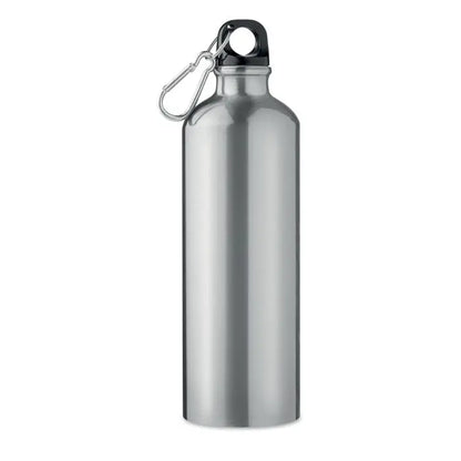 Sticla de baut din aluminiu 750 ml argintie cu capac negru si carabiniera argintie personalizabila