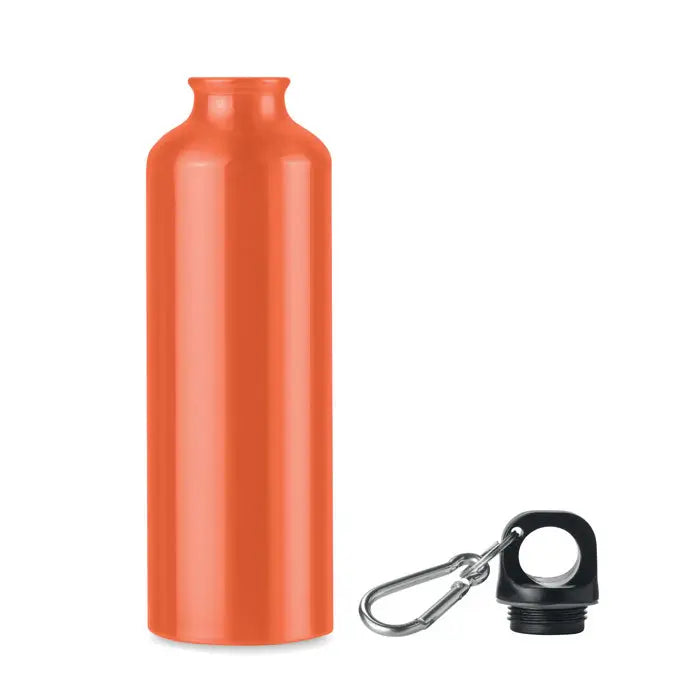 Sticla de baut din aluminiu portocaliu de 750 ml cu capac negru si carabiniera argintie personalizabila