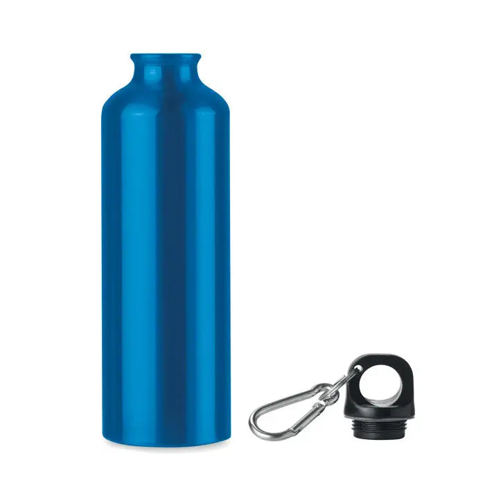 Sticla de baut din aluminiu 750 ml turcoaz cu capac negru si carabiniera argintie personalizabila