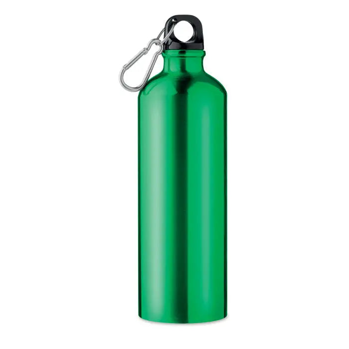 Sticla de baut din aluminiu verde cu capac negru si carabinier argintiu personalizabila 750 ml