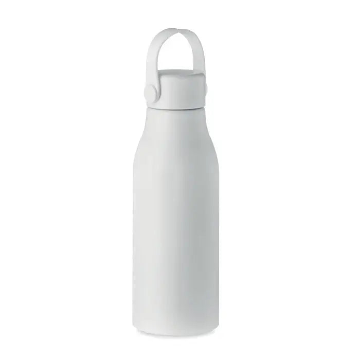 Sticla de baut din aluminiu alba cu finisaj mat si capac abs de 650 ml personalizabil cu maner ergonomic