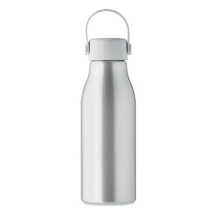 Sticla de baut din aluminiu argintie cu capac abs si bucla integrata pentru transport, 650 ml personalizabila