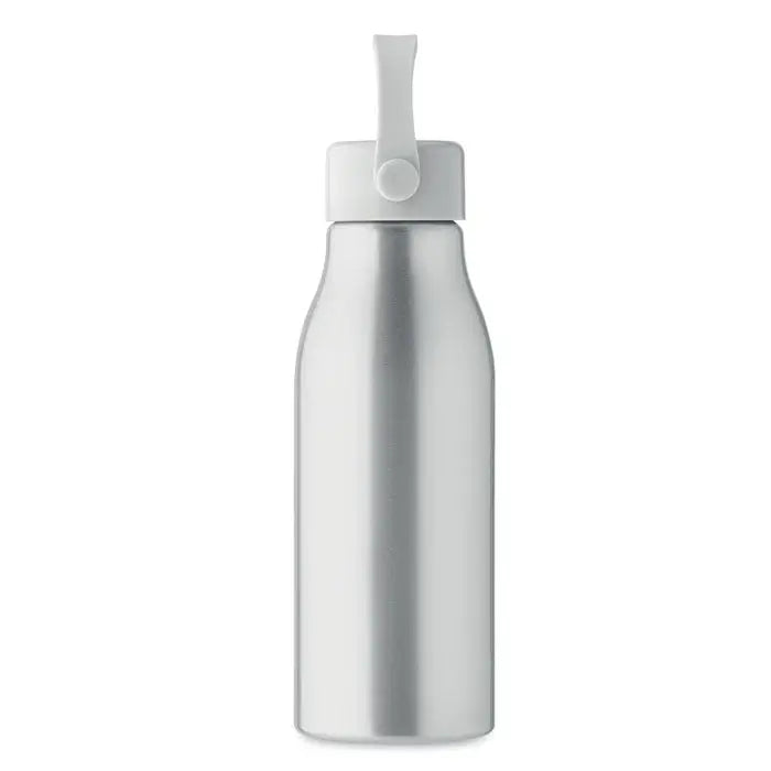 Sticla de baut din aluminiu argintie cu capac flip-top alb si maner abs 650 ml personalizabila