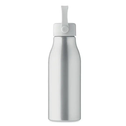 Sticla de baut din aluminiu argintie cu capac flip-top alb si maner abs 650 ml personalizabila