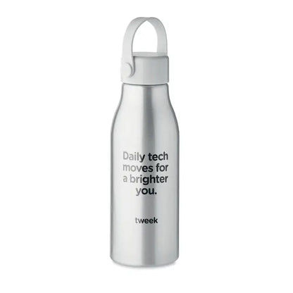Sticla de baut din aluminiu argintie cu capac alb din abs 650 ml personalizabila cu text si brandul tweek