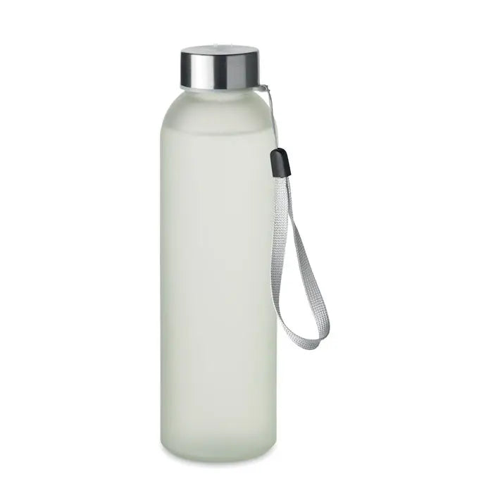 Sticla de sublimare din sticla 500ml cu capac metalic argintiu, sticla translucida mat si curea tesuta gri