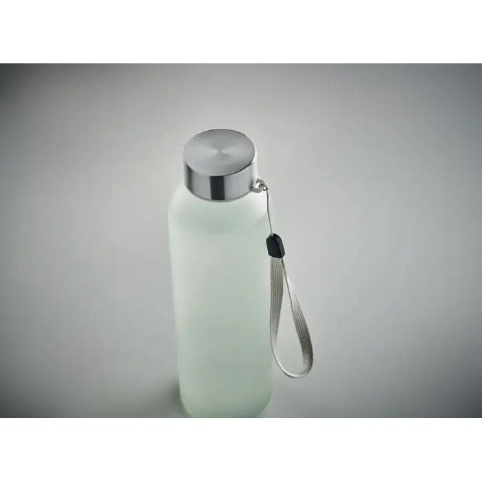 Sticla de sublimare din sticla 500ml alba satinata cu capac argintiu lucios si curea metalica