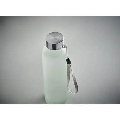 Sticla de sublimare din sticla 500ml alba satinata cu capac argintiu lucios si curea metalica