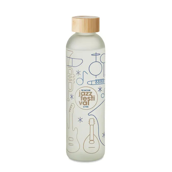 Fără a menționa spatele sticlei: sticlă de sublimare din sticlă mată 650ml cu capac de bambus și artă minimalistă muzicală în albastru, bej și alb