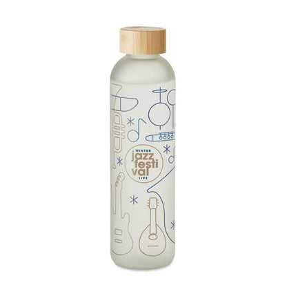 Fără a menționa spatele sticlei: sticlă de sublimare din sticlă mată 650ml cu capac de bambus și artă minimalistă muzicală în albastru, bej și alb