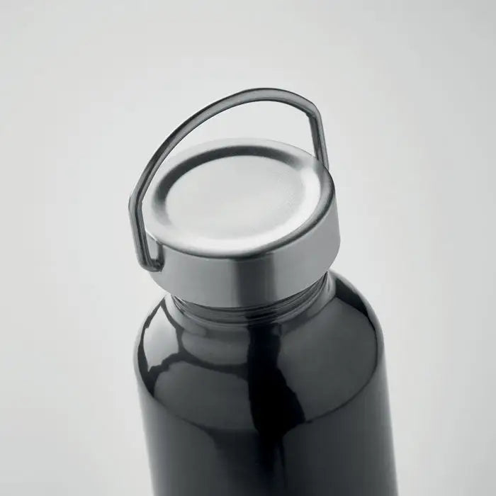 Sticla din aluminiu reciclat 500ml negru mat cu capac argintiu lucios si maner integrat