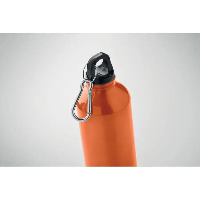 Sticla din aluminiu reciclat 500ml portocalie metalizata cu capac negru insurubat si carabiniera argintie