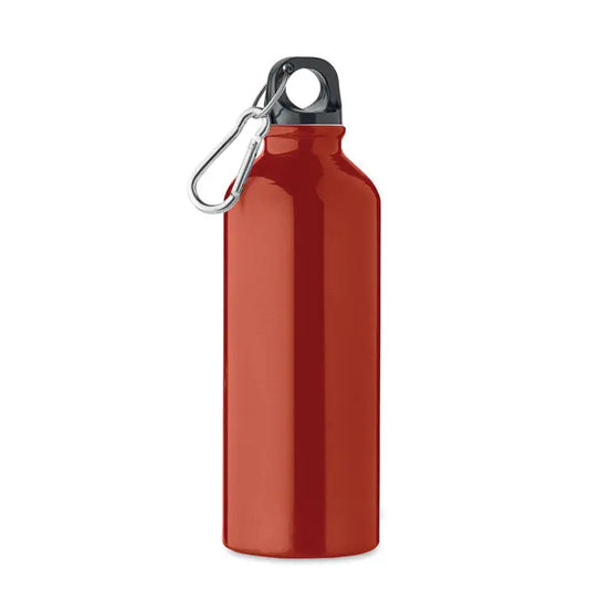 Sticla din aluminiu reciclat rosie cu capac negru si carabiniera argintie de 500ml pentru hidratare usoara