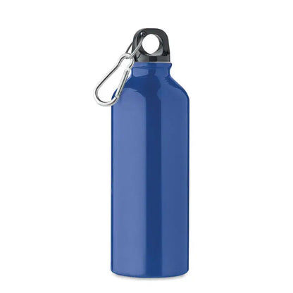 Sticla din aluminiu reciclat 500ml albastru metalic cu capac negru si carabiniera argintie