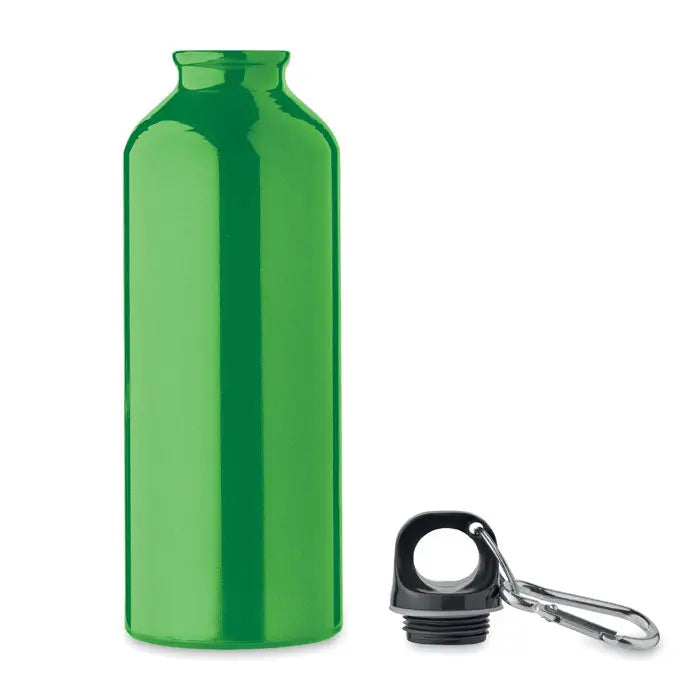 Sticlă din aluminiu reciclat 500ml verde metalizat cu capac negru și carabinieră argintie pentru hidratare ecologică