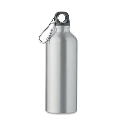 Sticlă din aluminiu reciclat 500ml argintie cu capac negru și cârlig carabinieră pentru hidratare portabilă