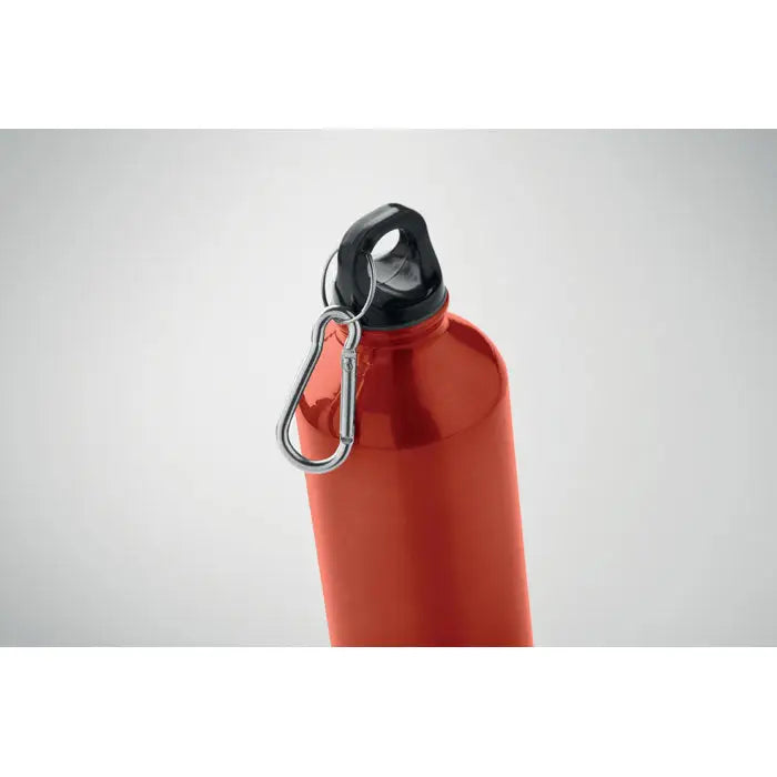 Sticla din aluminiu reciclat 500ml rosu metalizat cu capac negru si carabiniera argintie pentru bauturi