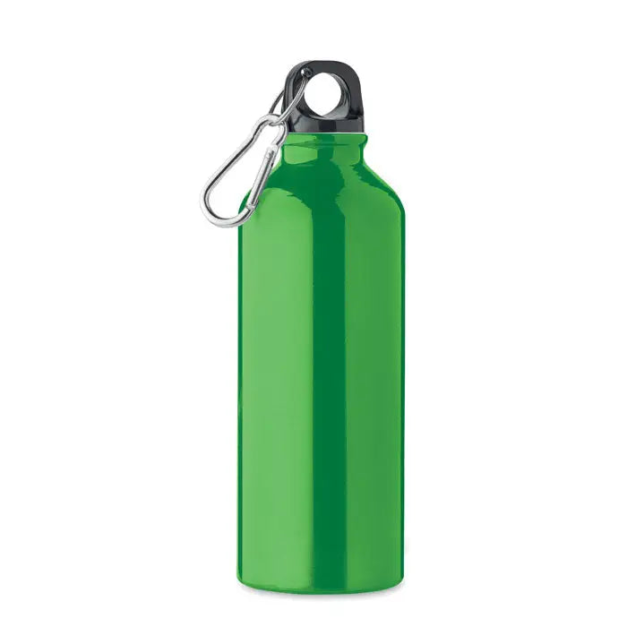 Sticla din aluminiu reciclat 500ml verde aprins cu capac negru si carabinier argintiu pentru hidratare usoara