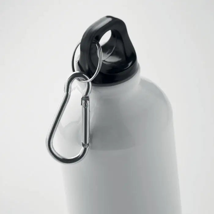 Sticlă din aluminiu reciclat 500ml albă cu capac negru și carabinieră argintie pentru hidratare în mișcare