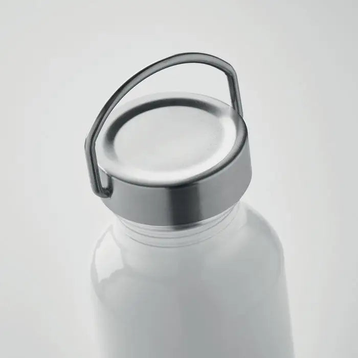 Sticla din aluminiu reciclat 500ml cu capac argintiu metalic si maner integrat pentru apa clara