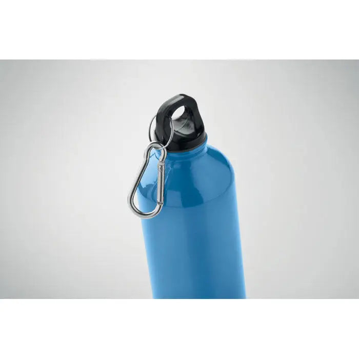Sticla din aluminiu reciclat 500ml albastru metalic cu capac negru infiletare si carlig argintiu