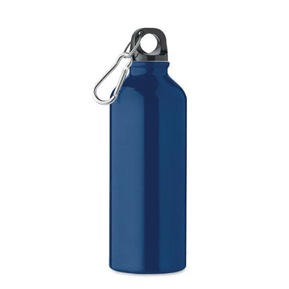 Sticlă din aluminiu reciclat 500ml albastru metalizat cu carabinieră argintie pentru hidratare ecologică