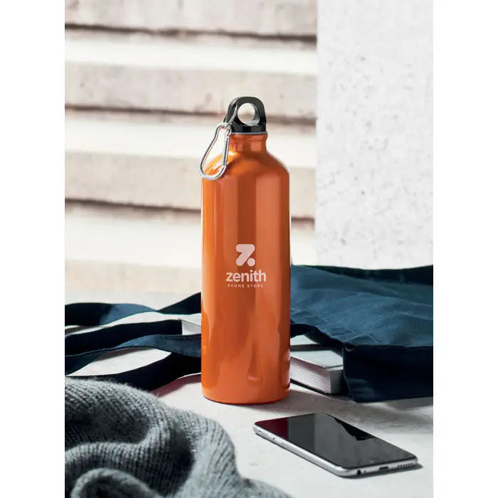 Sticla din aluminiu reciclat 500ml portocalie metalizata cu capac negru si carabina cu logo alb zenith phone store